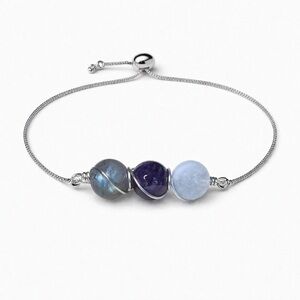 Labradorite, Amethyst, and Moonstone Lariat Bracelet